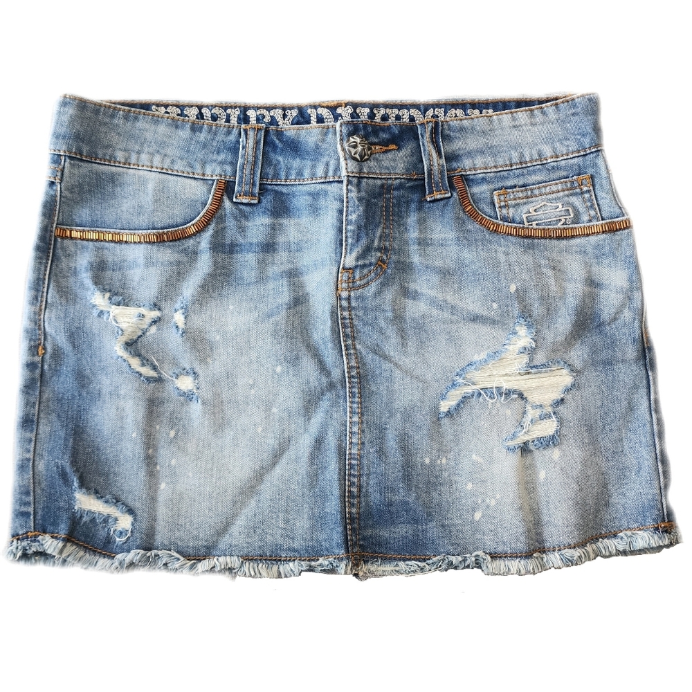 Genuine Harley-Davidson® Women's Denim Frayed Skirt Size 6